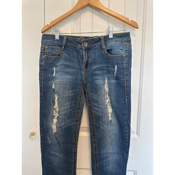 Cest Toi Womens Distressed Blue Skinny Jeans Size 9 - Picture 3 of 11